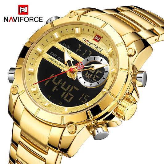 NAVIFORCE Men's Luxury Military Sport Steel Wrist Watch Waterproof Dual Display