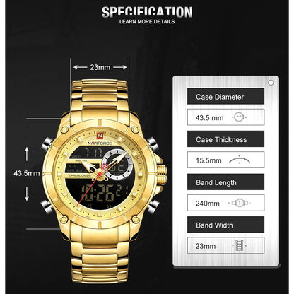 NAVIFORCE Men's Luxury Military Sport Steel Wrist Watch Waterproof Dual Display