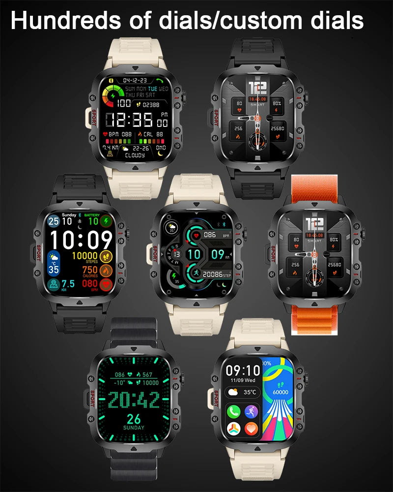 BOALZEDT Men's Military 1.96" BT Smart Watch+Sports/Fitness Tracker+Health Monitor/Multi-Function