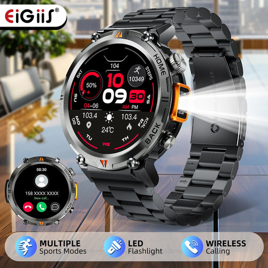 EIGIIS New Men's KE3 Bluetooth Touch Screen Smart Watch with Health Monitor & Flashlight For IOS & Android.