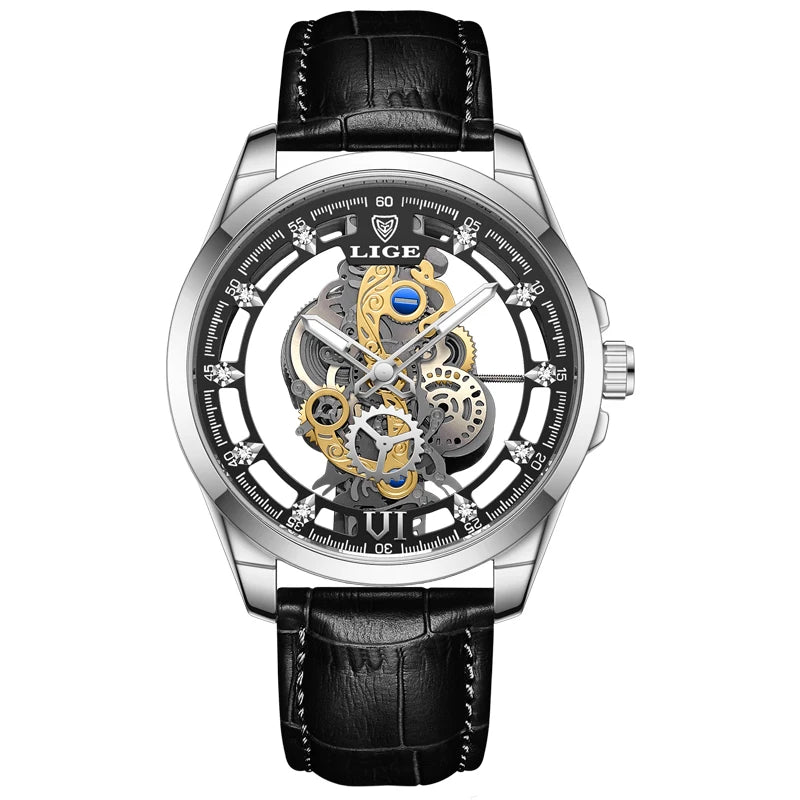 LIGE Men's Automatic Skeleton Watch