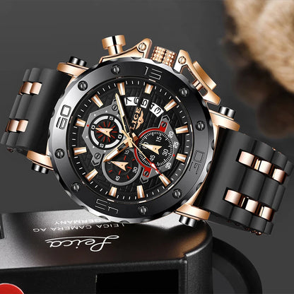 LIGE New Luxury Business Military Sports Waterproof Wristwatch for Men with Silicone Band