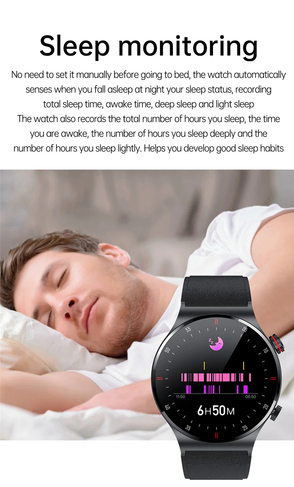 LIGE ECG+PPG Men's Waterproof Bluetooth Sport Smart Watch AMOLED NFC For Android & IOS