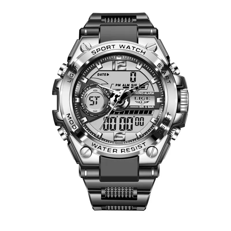 LIGE Men's Digital Sport Military Watch 50m Waterproof LED