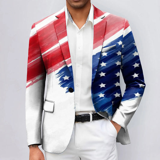 CHIROM SUPPLY One Button Men's Independence Day 3d Digital Printed Suit Jacket