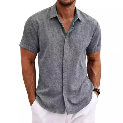 CHIROM SUPPLY Men's Short-sleeved Cotton Linen Button Shirt