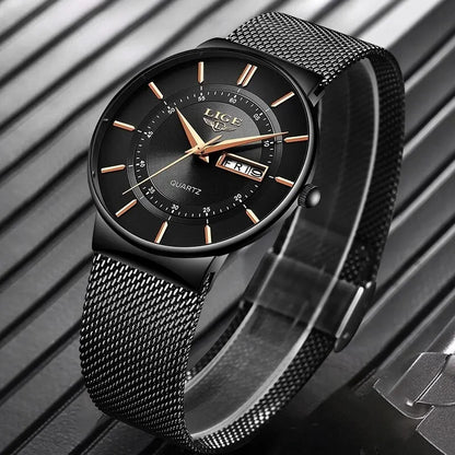 LIGE Luxury Men's Ultra Thin Watch Waterproof