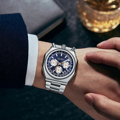 MINI FOCUS Men's Multifunctional Bull Head Quartz Watch Luminous with Stainless Steel Strap