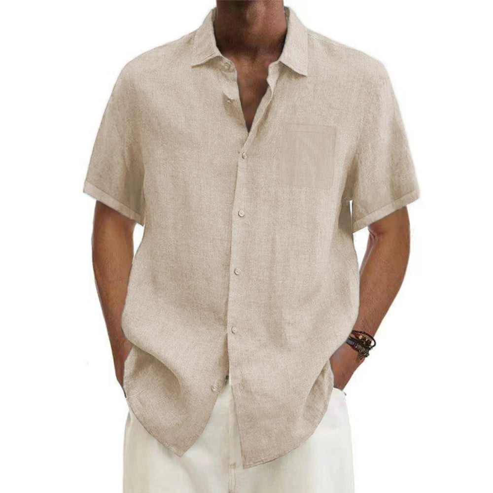 CHIROM SUPPLY Men's Cotton Short-Sleeved Button-Down Beach Shirts