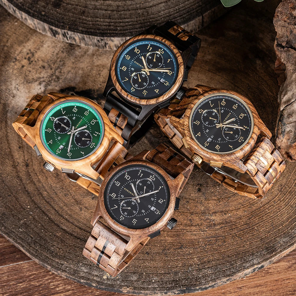 BOBO BIRD Engraved Custom Men's Wooden Chronograph Wristwatch