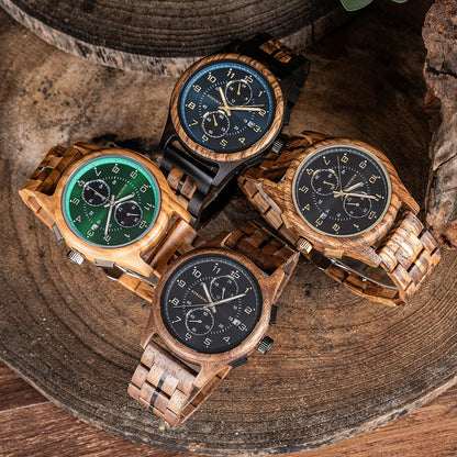 BOBO BIRD Engraved Custom Men's Wooden Chronograph Wristwatch