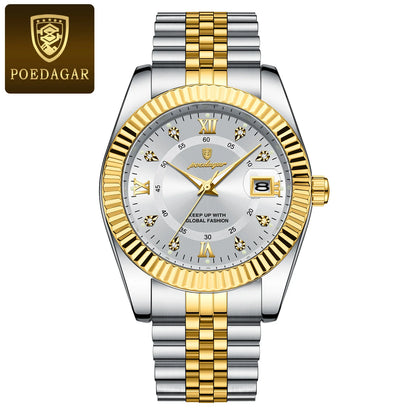 POEDAGAR Men's Stainless Steel Luxury Sport Wrist Watch Waterproof Luminous