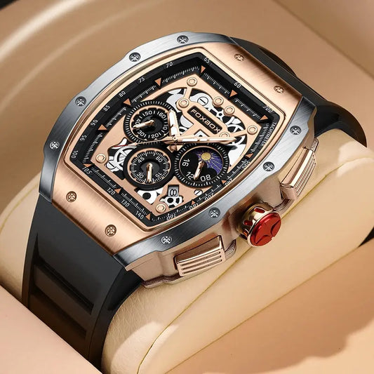 FOXBOX Men's Military Business Quartz Chronograph Wristwatch