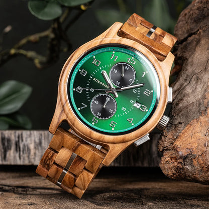 BOBO BIRD Engraved Custom Men's Wooden Chronograph Wristwatch