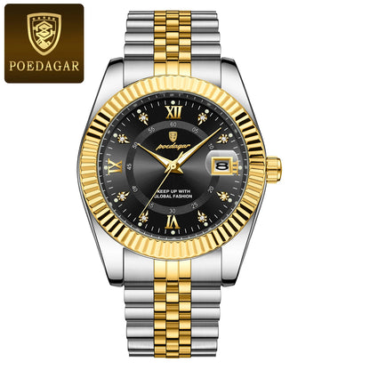 POEDAGAR Men's Stainless Steel Luxury Sport Wrist Watch Waterproof Luminous